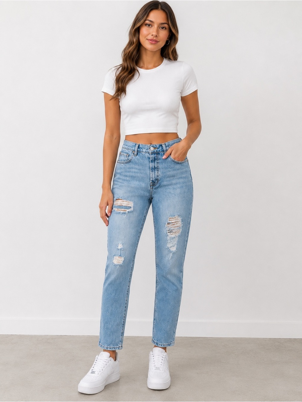 Forever 21 High Rise Distressed Button Fly Jeans Size 28 Light Wash